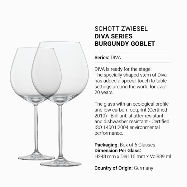 SCHOTT ZWIESEL Diva Series Burgundy Goblet (Box of 6)